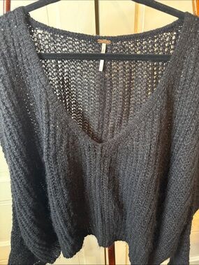 Free People Oversized Open Knit Sweater Black Boho Slouchy